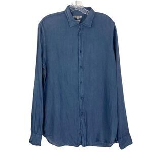 NWOT DOPPELGANGER ROMA Shirt Men M Linen Blue/Navy Long-Sleeve Button-Up